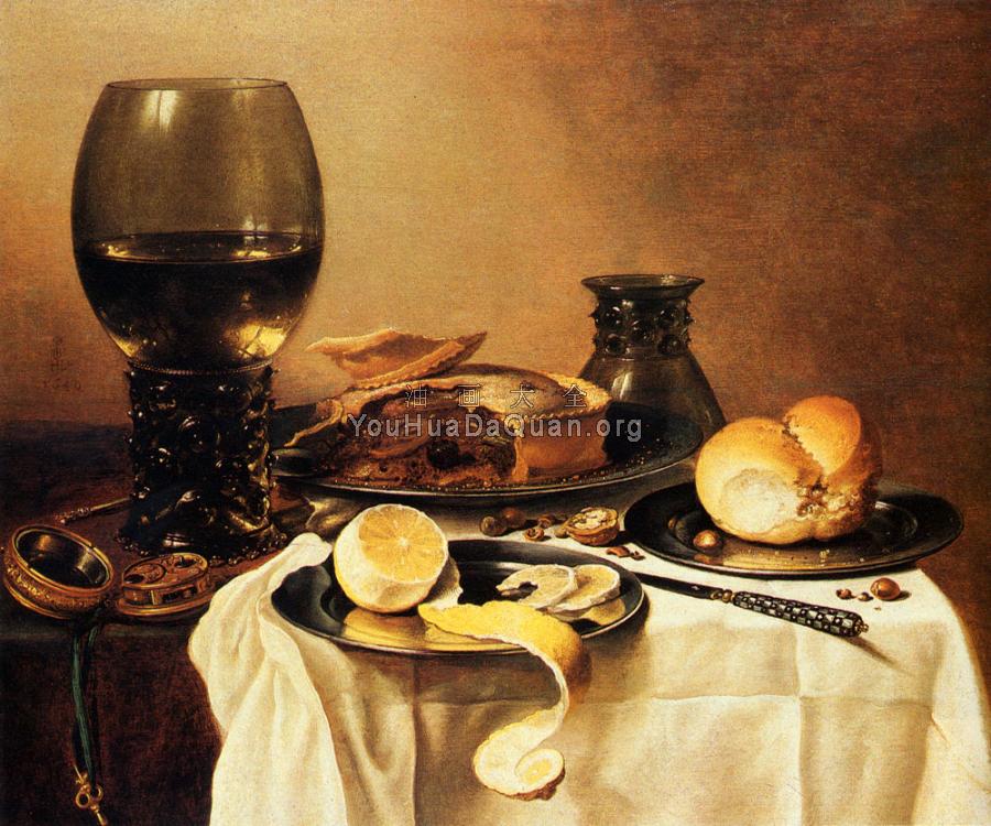 Breakfast Still Life With Roemer, Meat Pie, Lemon And Bread - 彼得·克莱兹